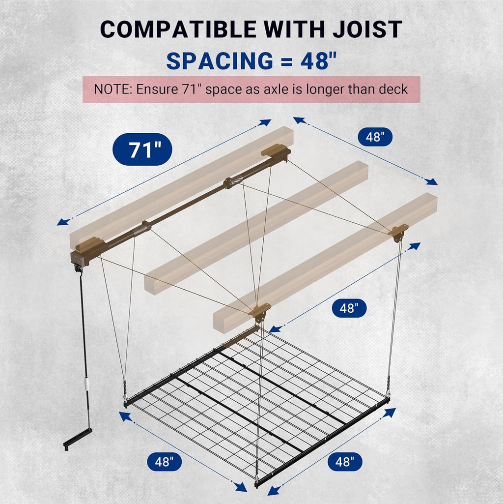4x4 Ft Overhead Garage Storage Rack, Satin Black T52378