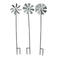 Set of 3 Galvanized Grey Wind Spinner Garden Stakes, 41 Inches High P366833