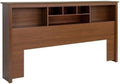 King Size Wood Bookcase Bed Headboard and Cabinet Storage in Cherry T86961