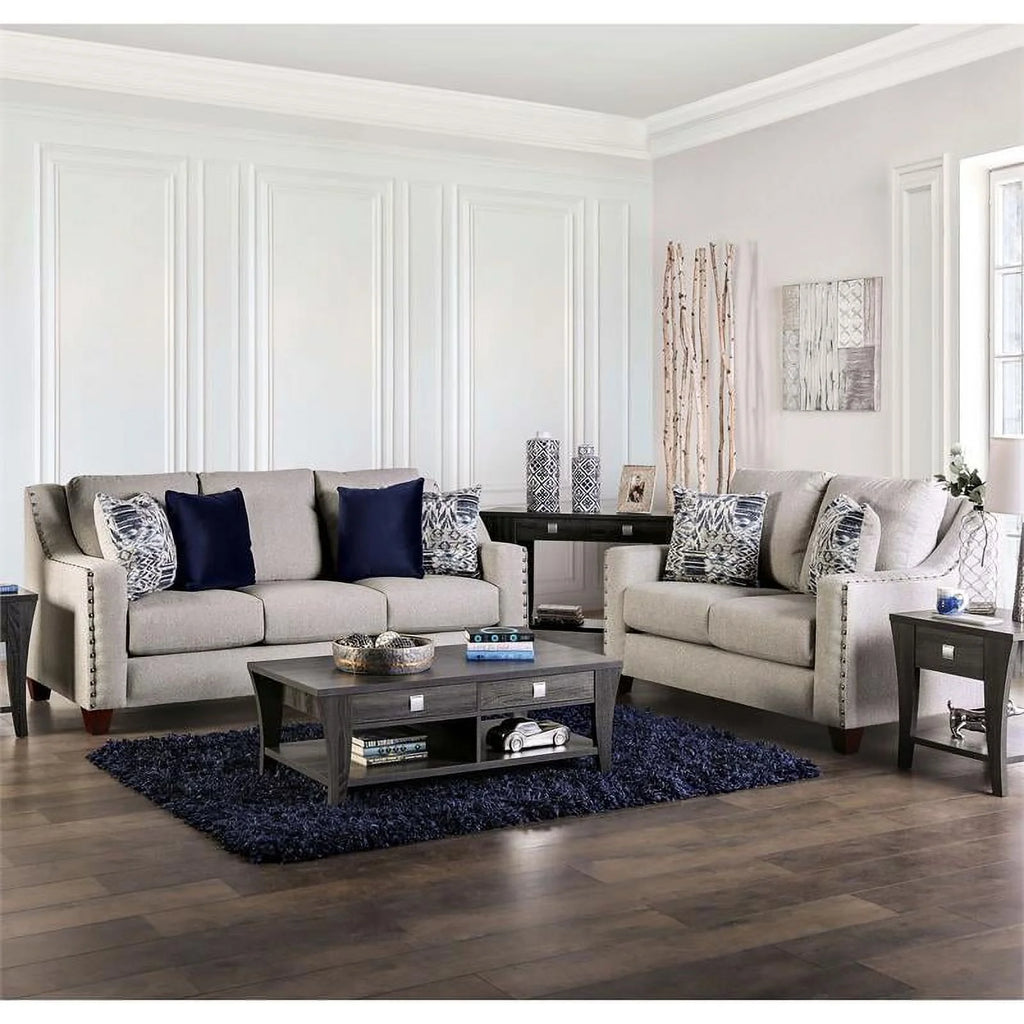 Light Gray Fabric Nailhead Sofa U641697