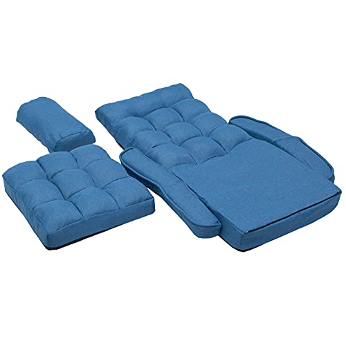 Blue Adjustable Folding Chaise Lounge Sofa with Armrests and Pillow B142