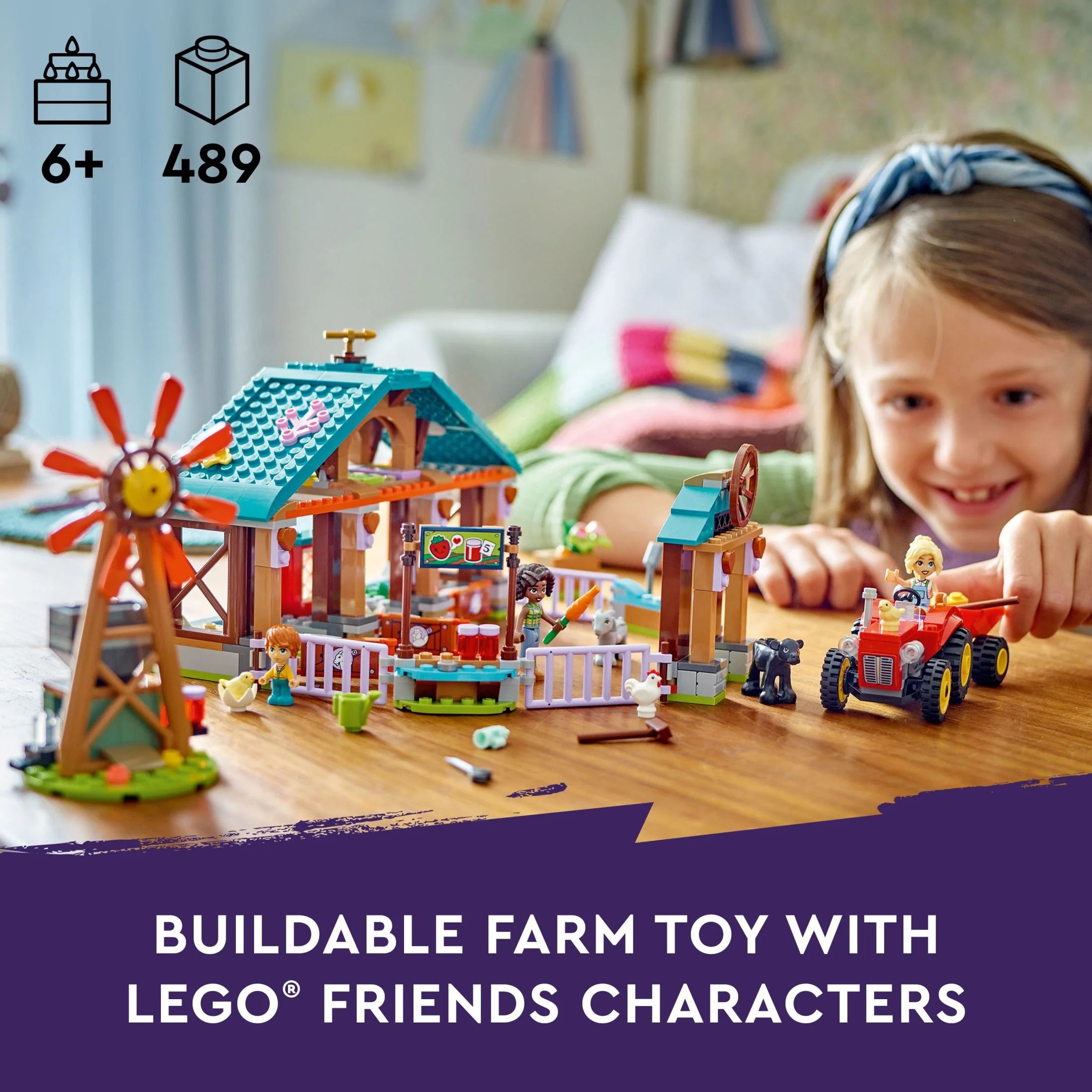 Farm Animal Sanctuary and Tractor Toy with 3 Mini-Doll Characters and 5 Farm Animal Toys Including a Baby Cow U435