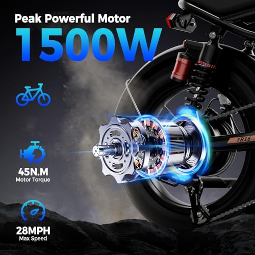 1500W 48V Removable Battery 16'' Fat Tire Full Suspension Electric Bike C5293