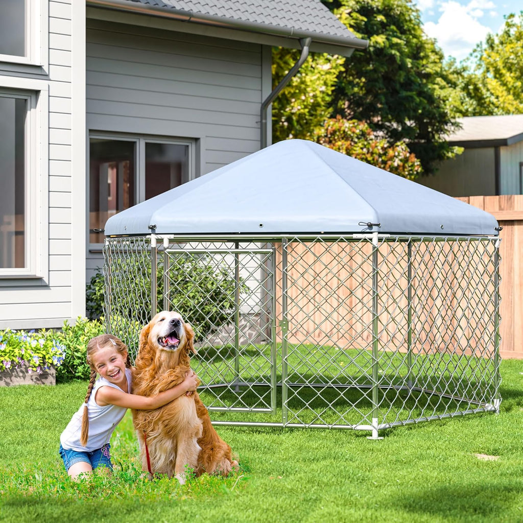 Large Dog Kennel with Roof and Metal Gate E41190