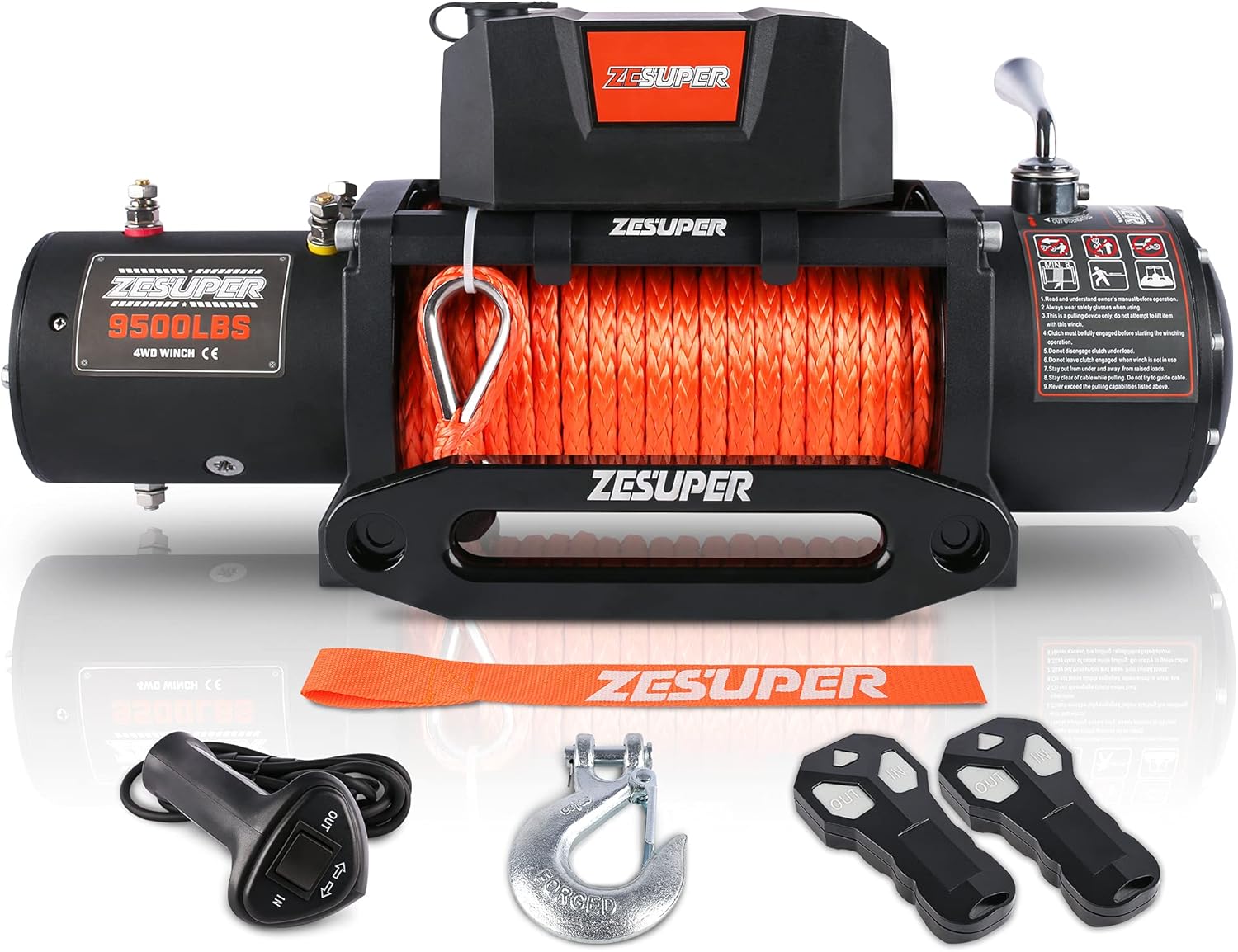 9500 lbs Waterproof Electric Winch with Hawse Fairlead V2267