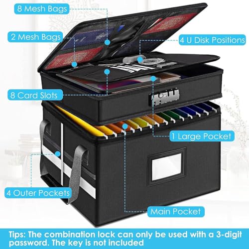 Fireproof Document Box with Lock, Water-Resistant File Box Organizer with Handles L329