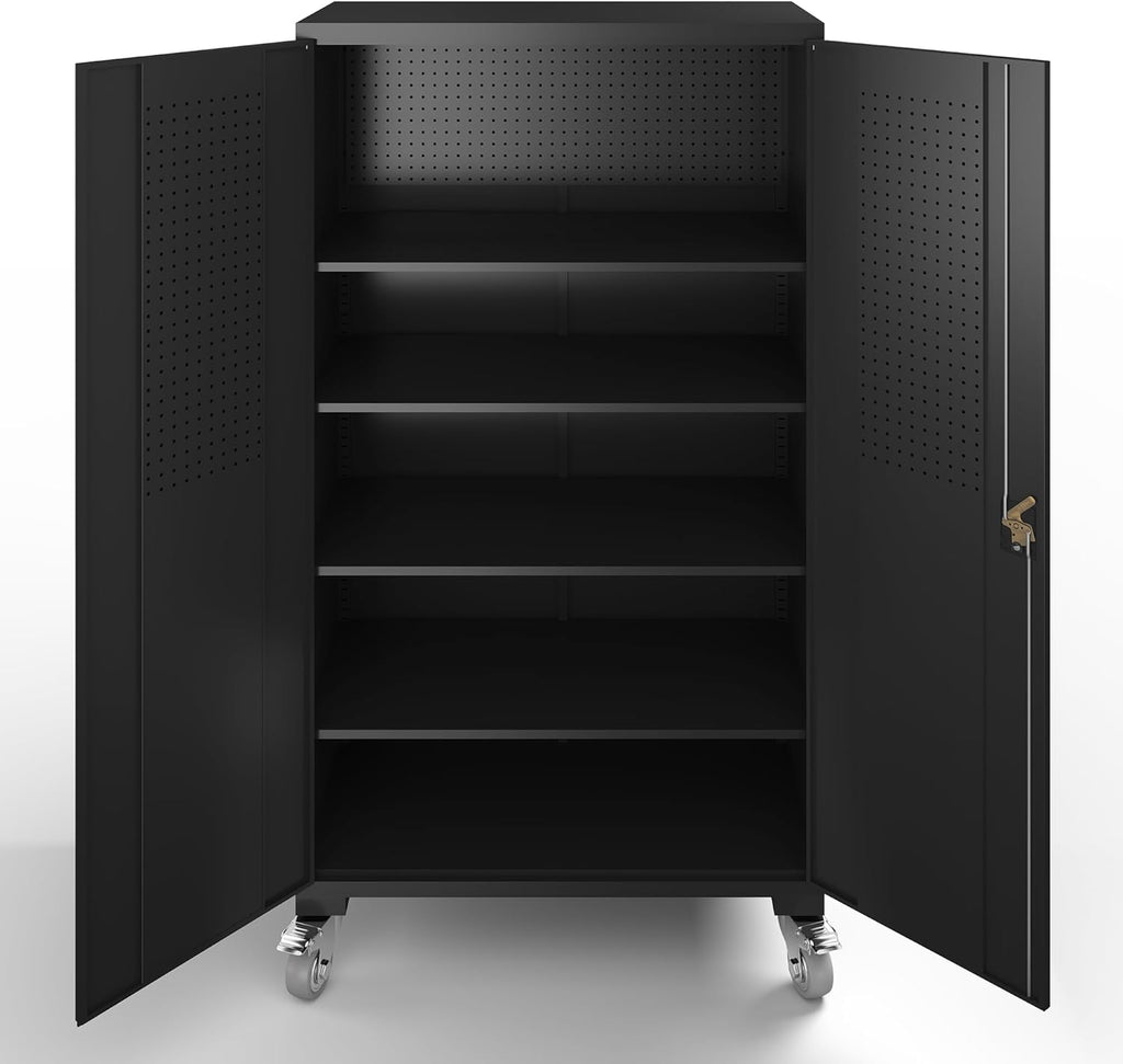 Black 72 Inch Metal Storage Cabinet with 4 Adjustable Shelves J307524