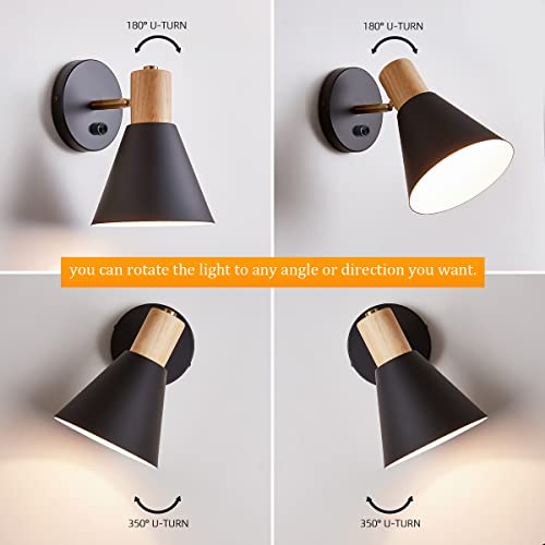 Black Dimmable Wood Style Plug in Wall Sconce X786