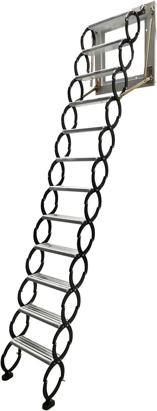 Black Wall-mounted Folding Attic Ladder, 9.8 feet Height, Ti-Mg Alloy O96173