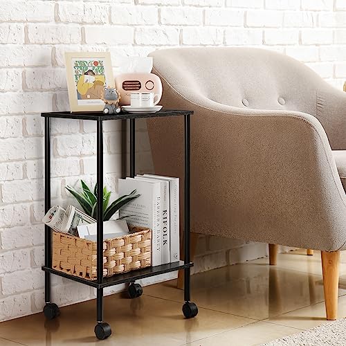 Black 2-Tier End Table Set of 2 with Wheels O4826