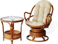 2 PC Natural Rattan Swivel Rocking Chair Set with Cream Cushion and Coffee Table S5059