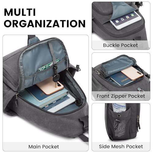 Canvas Sling Bag Crossbody Backpack with USB Charging Port (Dark Grey) E13567