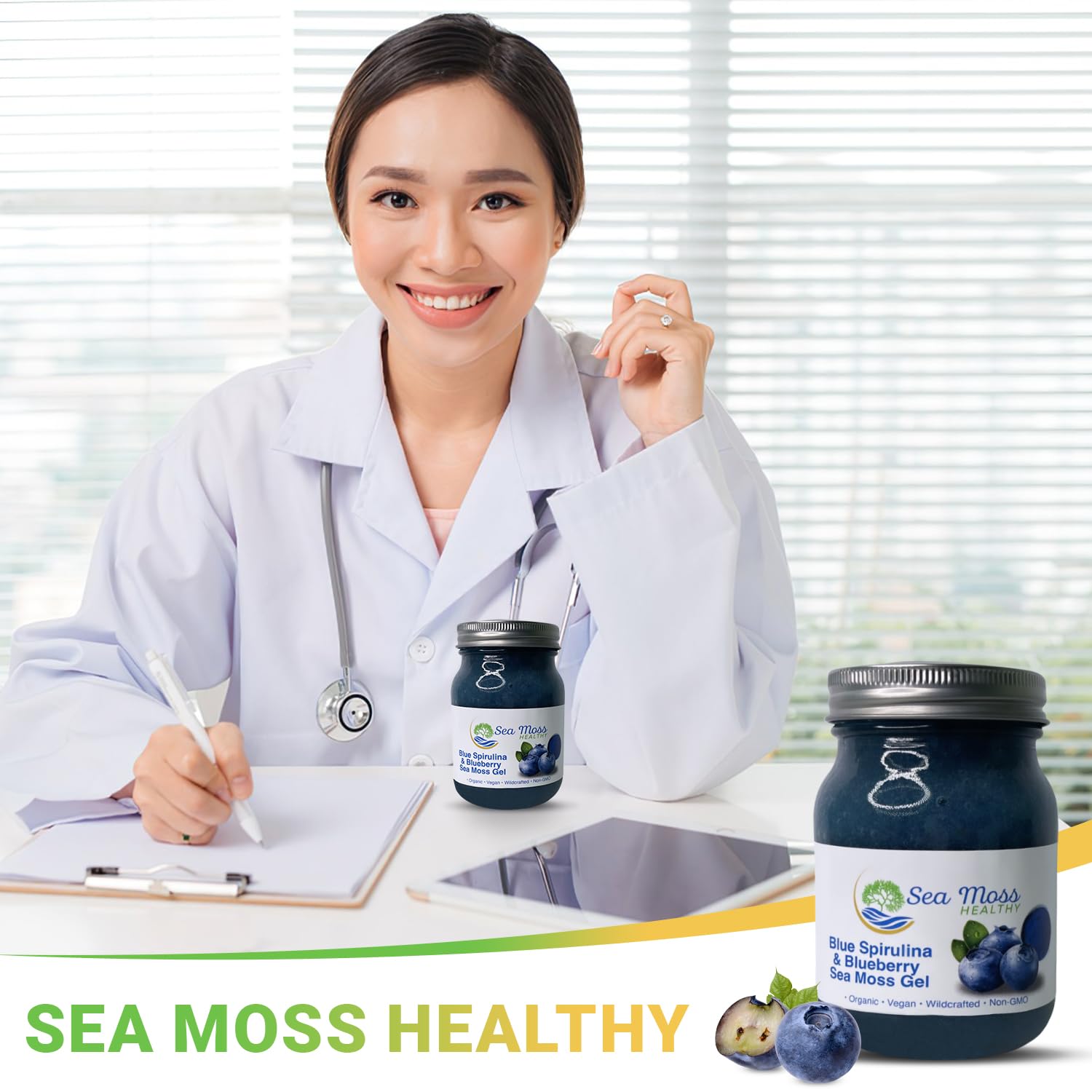 Blue Spirulina Blueberry Sea Moss Gel, 16 oz J7323