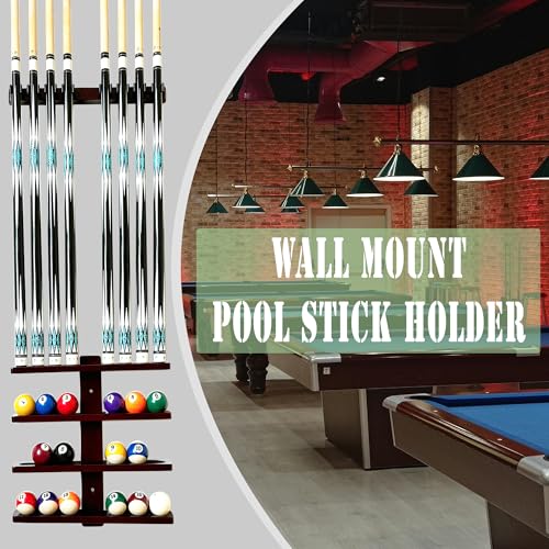 Wall-Mounted Hardwood Pool Stick Holder for 8-Cue Storage P879212