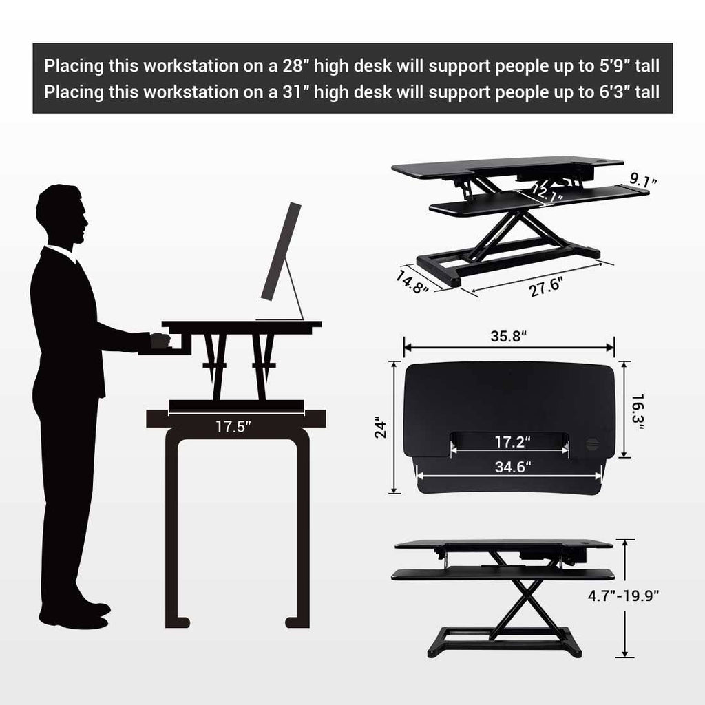 Black electric standing desk converter X28725