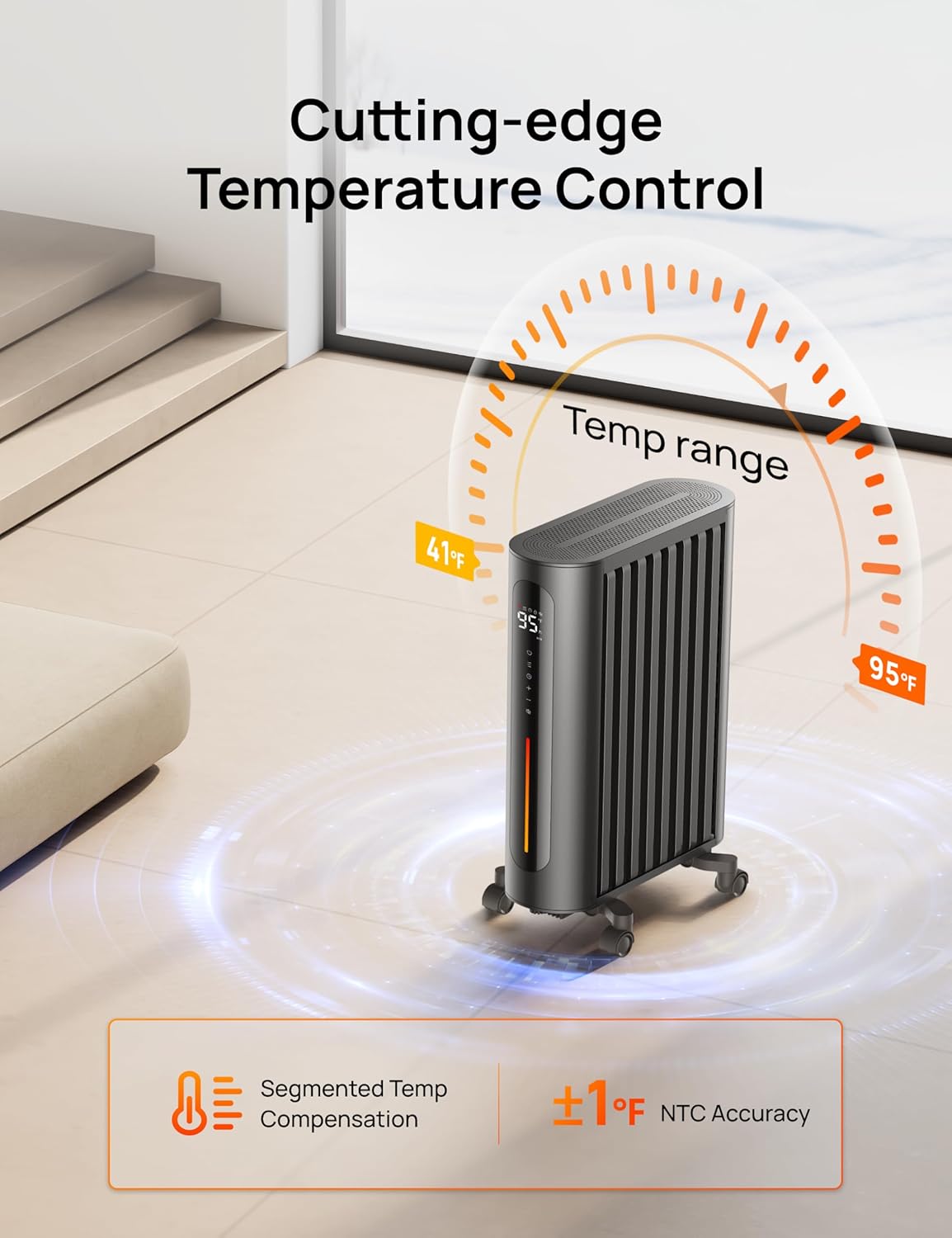 1500W Oil Filled Radiator Heater with Remote Control, Gray D848875