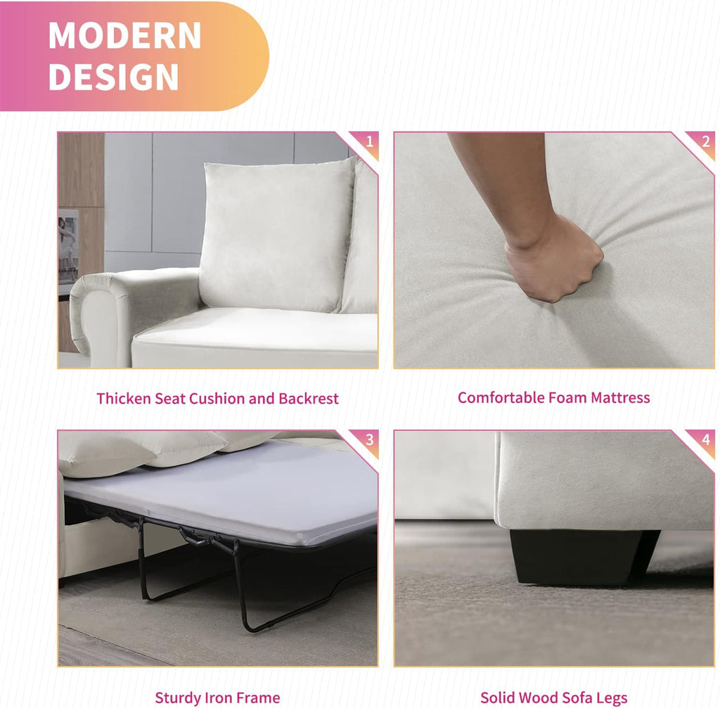 Beige Pull Out Sofa Bed with Folding Foam Mattress D909775