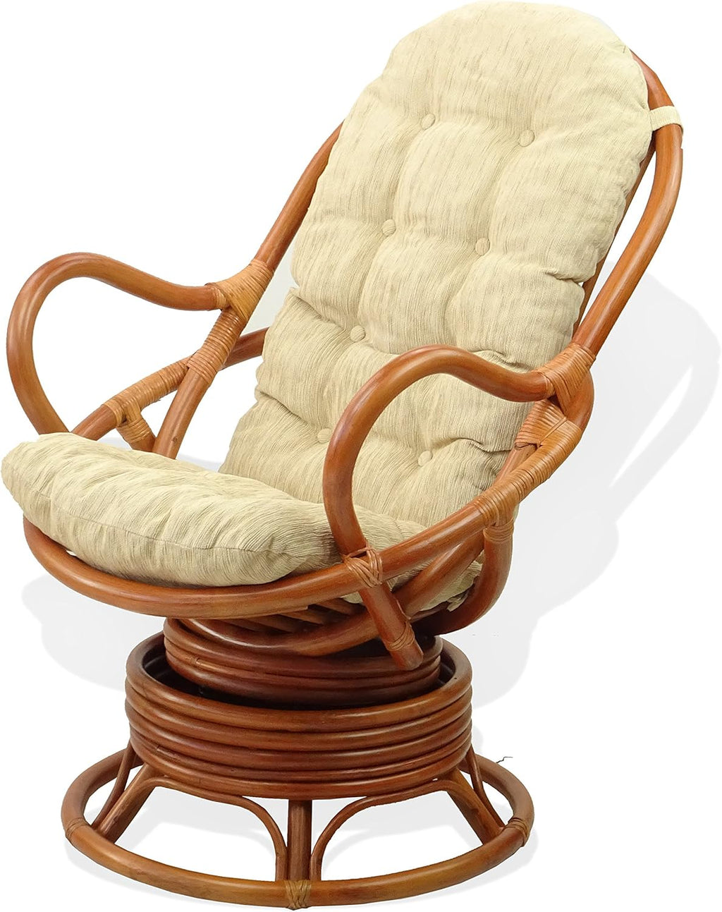 2 PC Natural Rattan Swivel Rocking Chair Set with Cream Cushion and Coffee Table S5059