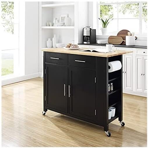 Black Wood Top Drop Leaf Kitchen Island B1255