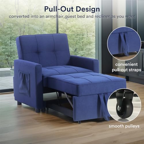 Blue Velvet Convertible Sleeper Sofa Bed with 2 Pillows N837729