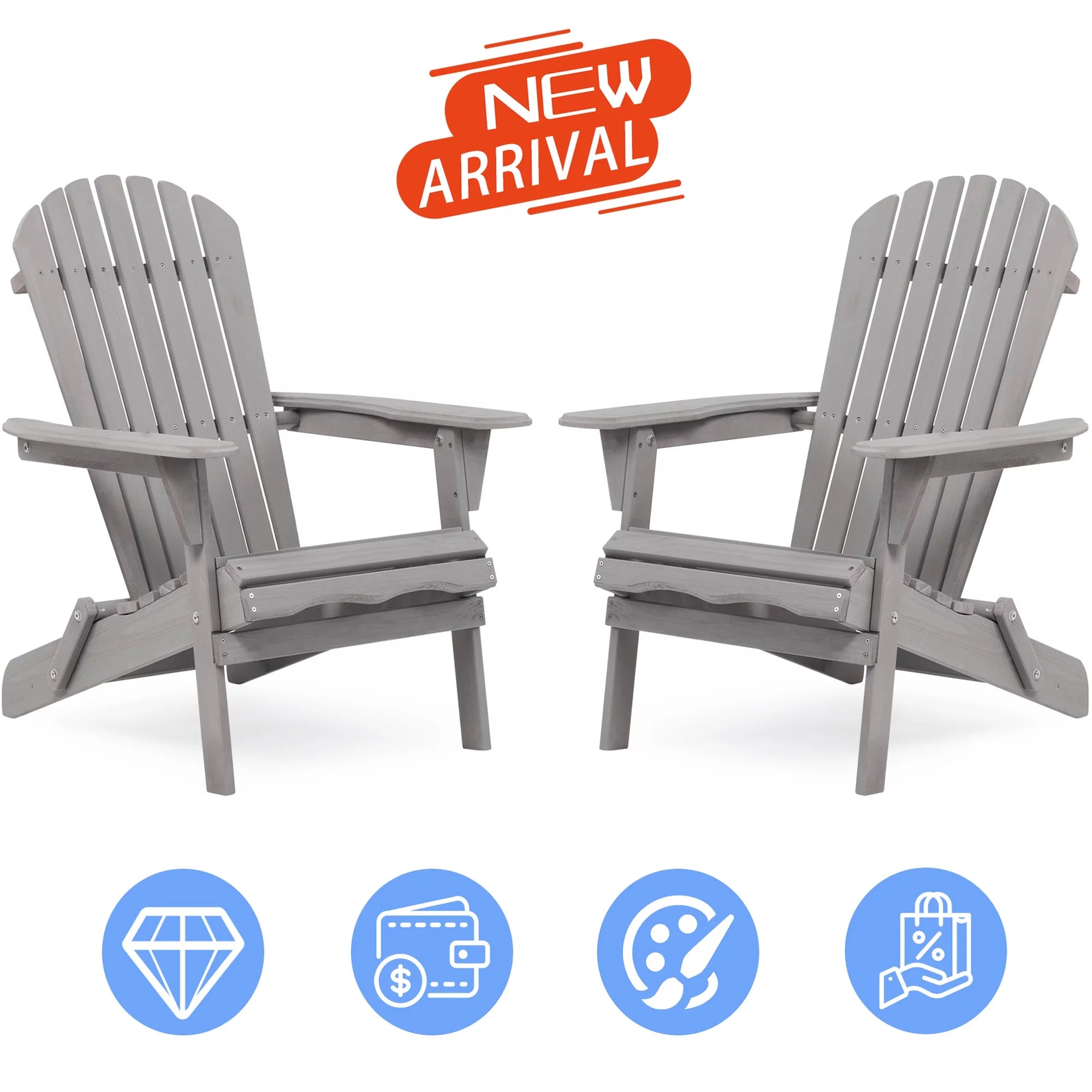 Gray Wooden Folding Adirondack Chair Set of 2 W632829