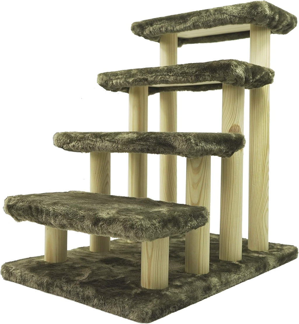 Brown 4-Step Wooden Pet Stairs with Detachable Carpet I152666