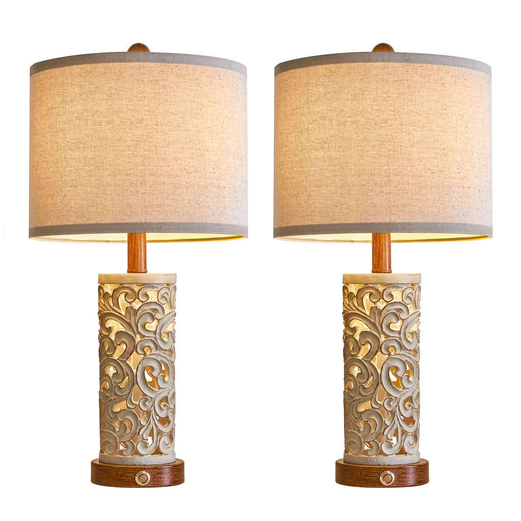 Rustic Table Lamp Set of 2 3 Way Dimmable 22" with 2 USB Ports P69768