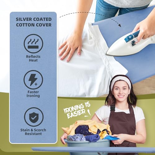 Gray Checkered 45" x 14" Adjustable Height Ironing Board with Padded Removable Cover V4673