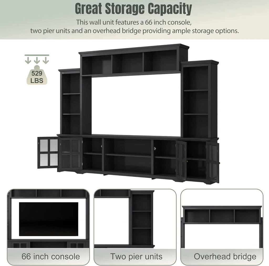 Black Entertainment Wall Unit with Glass Doors & Shelves Z91771