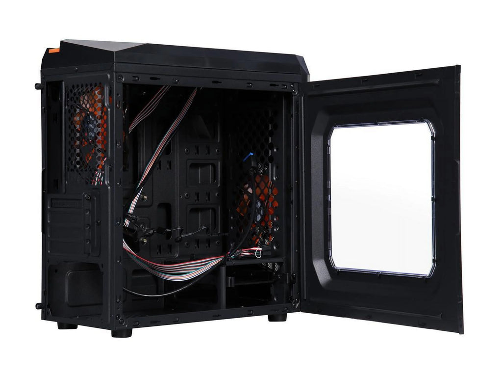 Black/Orange Micro-ATX Mini Tower Computer Case with 2 x Orange LED Fans X8184