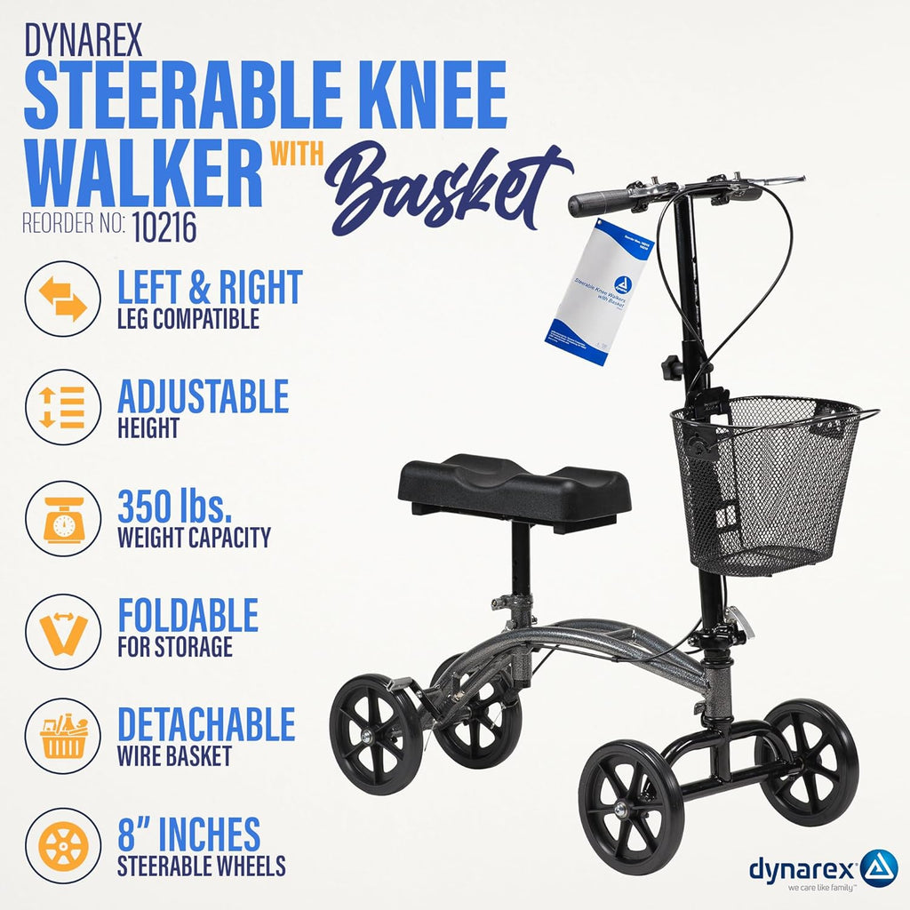 Silver Steerable Knee Walker with Basket J1914