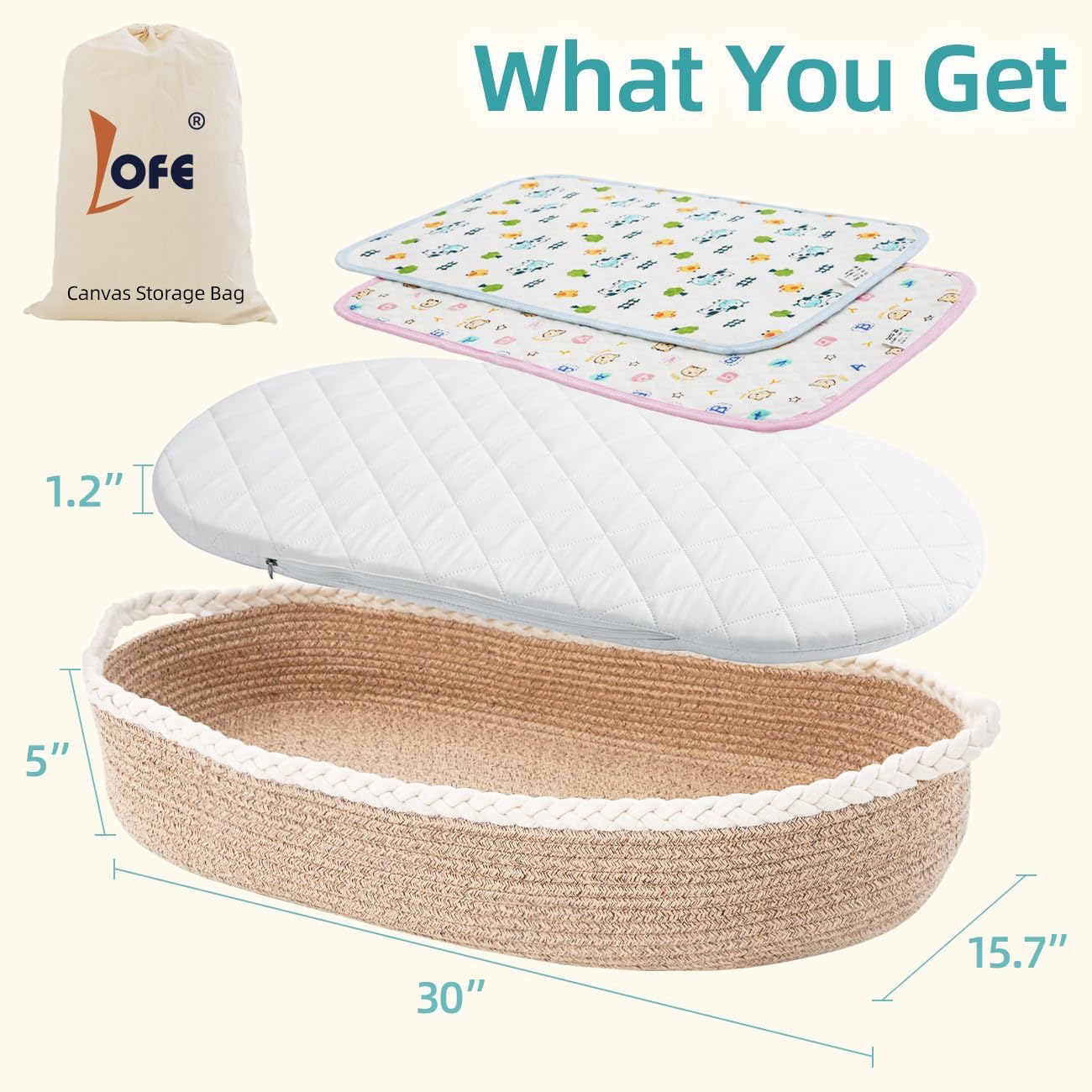 Baby Changing Basket with Waterproof 2 Diaper Pads and Removable Cover O982022