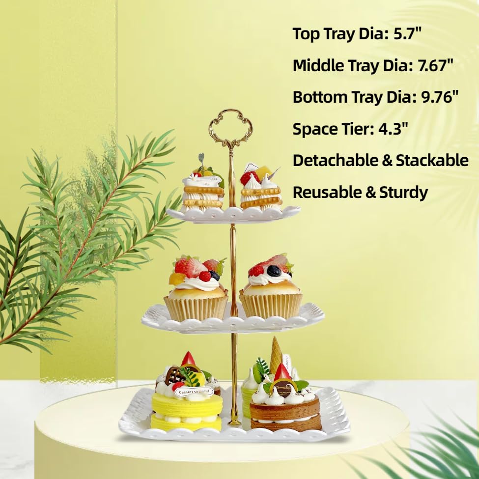 2 Pack White 3 Tier Plastic Dessert Cupcake Stand Z3571