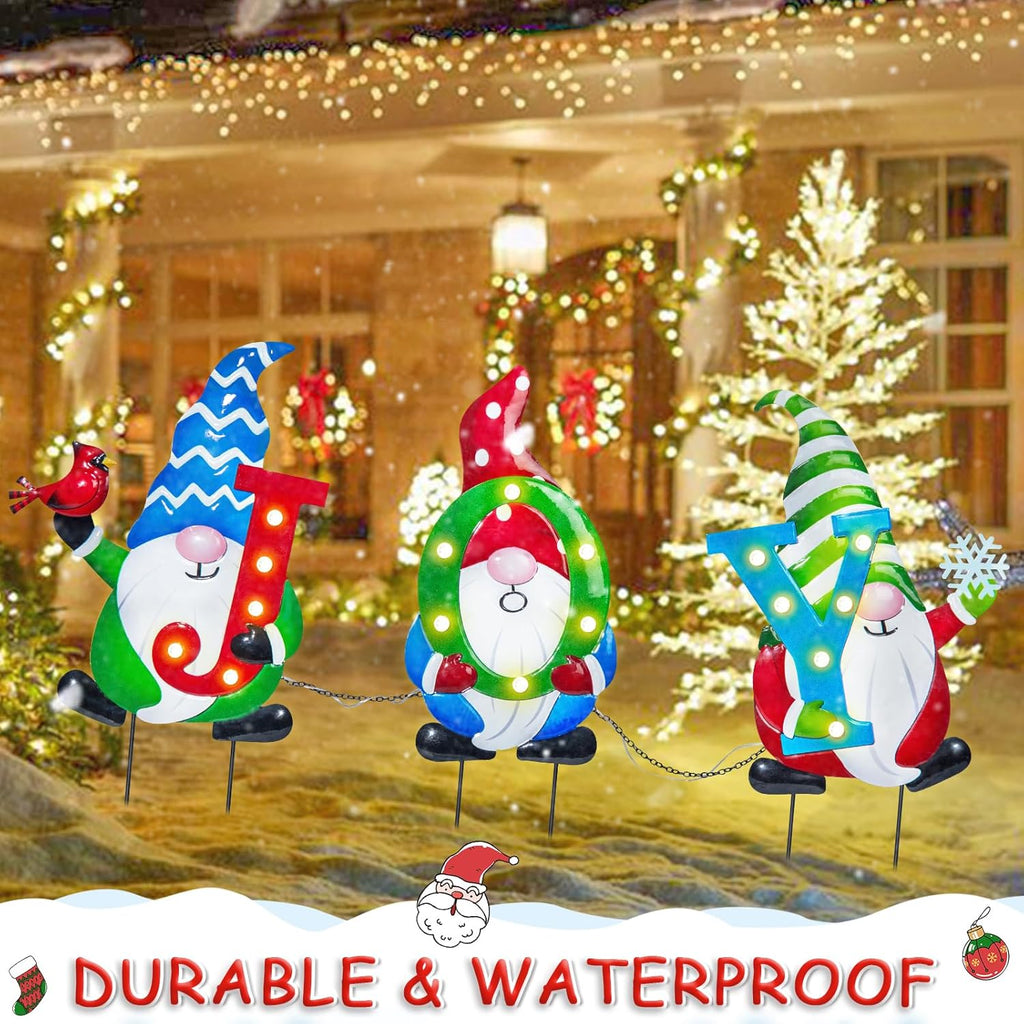 3 PCS Metal Christmas Yard Stakes with Led Light W7594