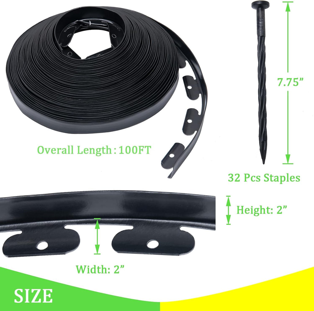 Black 100FT Landscape Edging Kit with 32 Anchoring Stakes O9102