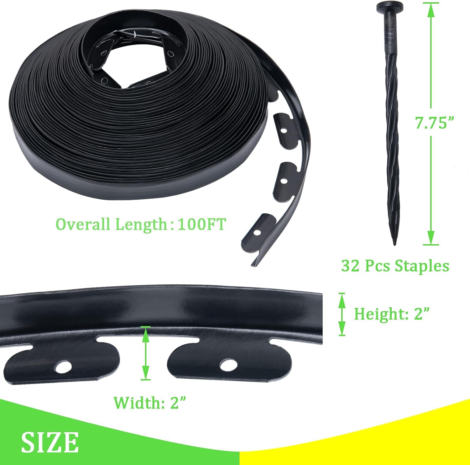 Black 100FT Landscape Edging Kit with 32 Anchoring Stakes O9102