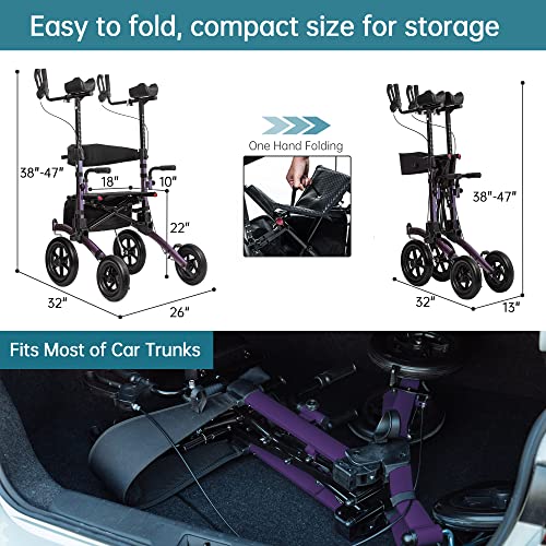 Compact Folding Upright Rollator Walker with 12" Front Wheels W84227