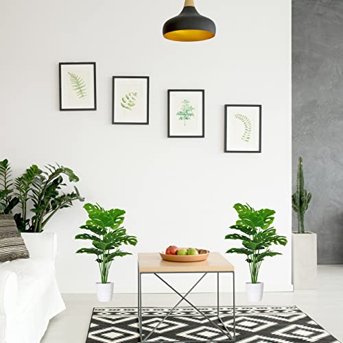 Set of 2 Artificial Areca Palm Plants, 32 Inch Fake Tropical Palm Trees with Greenery Leaves and Stems V191967