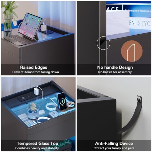 Set of 2 Nightstands with 2 Drawers and Glass Top W698583