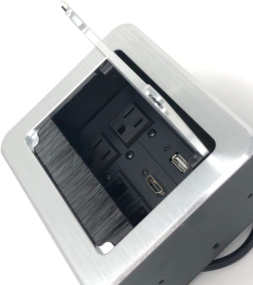 Silver Conference Table AV Box with 2 AC, 1 HDMI, 1 USB, 2 RJ45 F815
