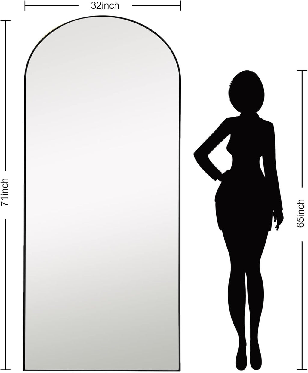 71''x31'' Black Arched Floor Mirror J9188