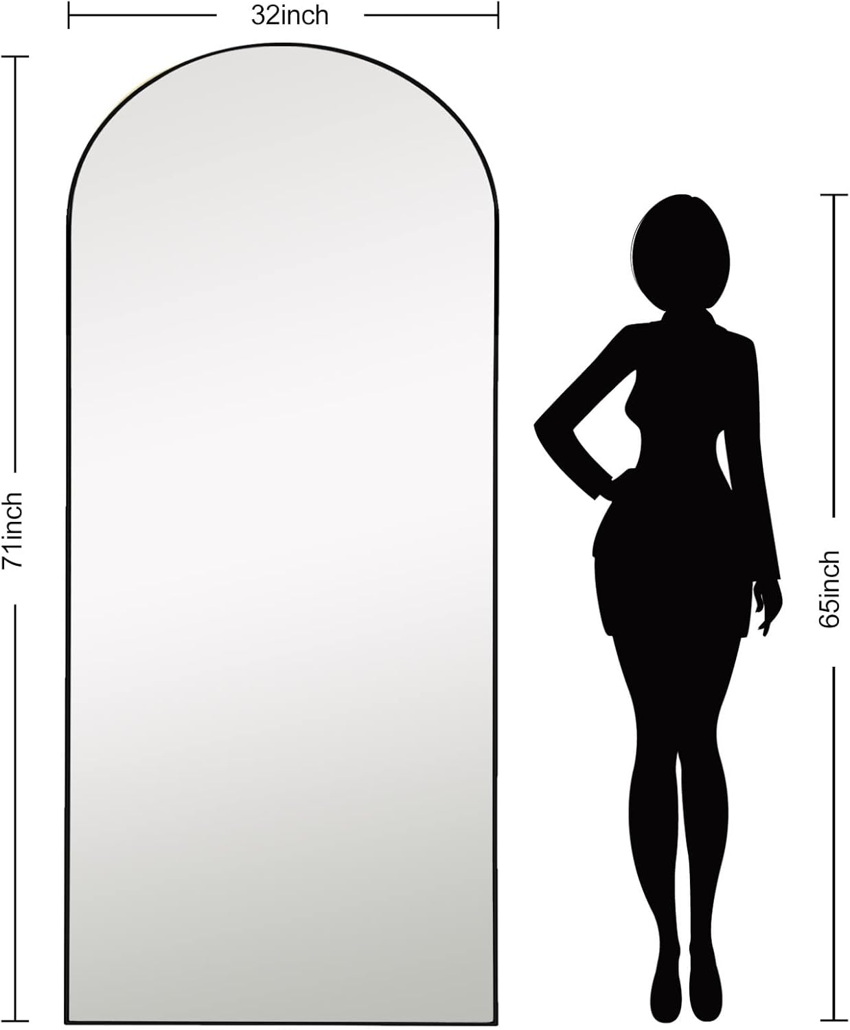 71''x31'' Black Arched Floor Mirror J9188