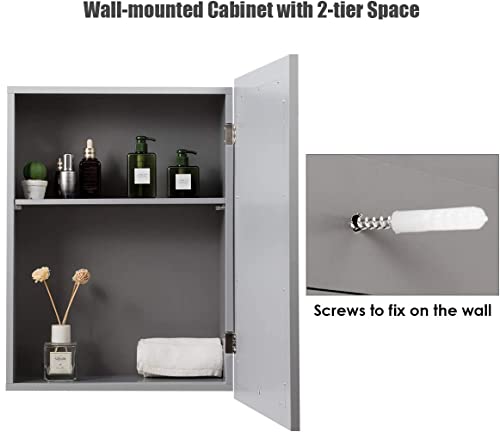 Grey Wall Mounted Mirror Medicine Cabinet with Adjustable Shelf K337
