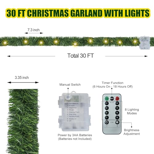 30 Feet 50 LED Battery Operated Pre-Lit Green Garland M3497