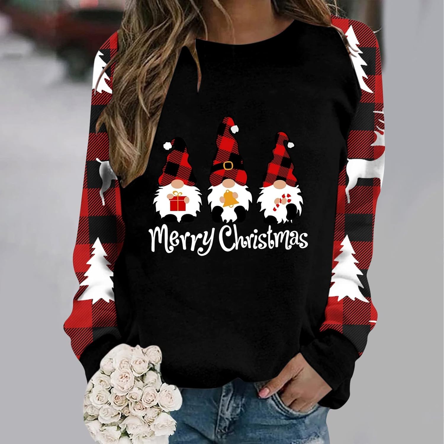 Black Plus Size Crewneck Christmas Sweatshirt S1195