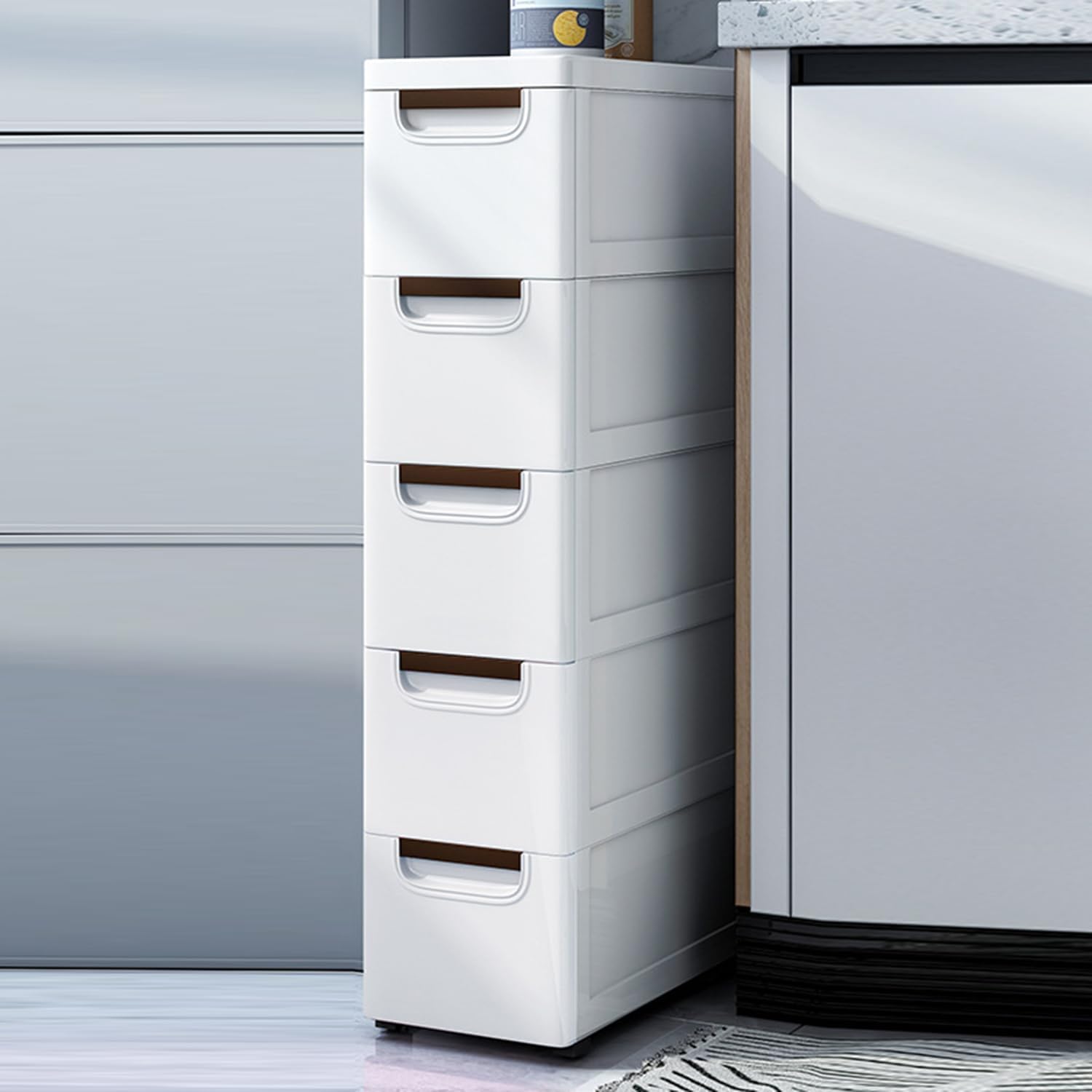 White 5 Drawer Plastic Storage Cabinet with Wheels Z682