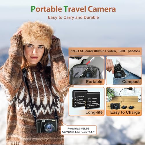 48MP 4K Digital Camera with 3'' 180° Flip Screen 16X Zoom F68540