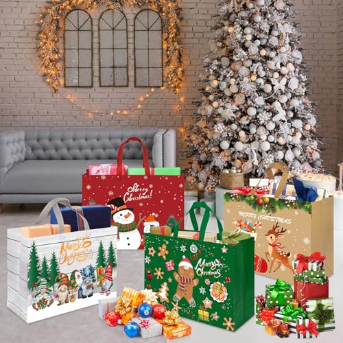24 Pack Assorted Sizes Reusable Non-Woven Christmas Gift Bags J168926