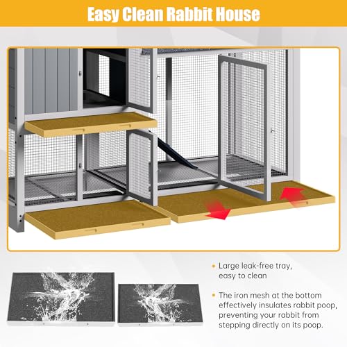 Grey 63" 2 Story Rabbit Hutch with Removable Trays B8932