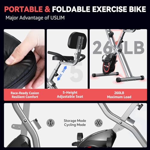 5 IN 1 Foldable Exercise Bike with 16-Level Magnetic Resistance X183383